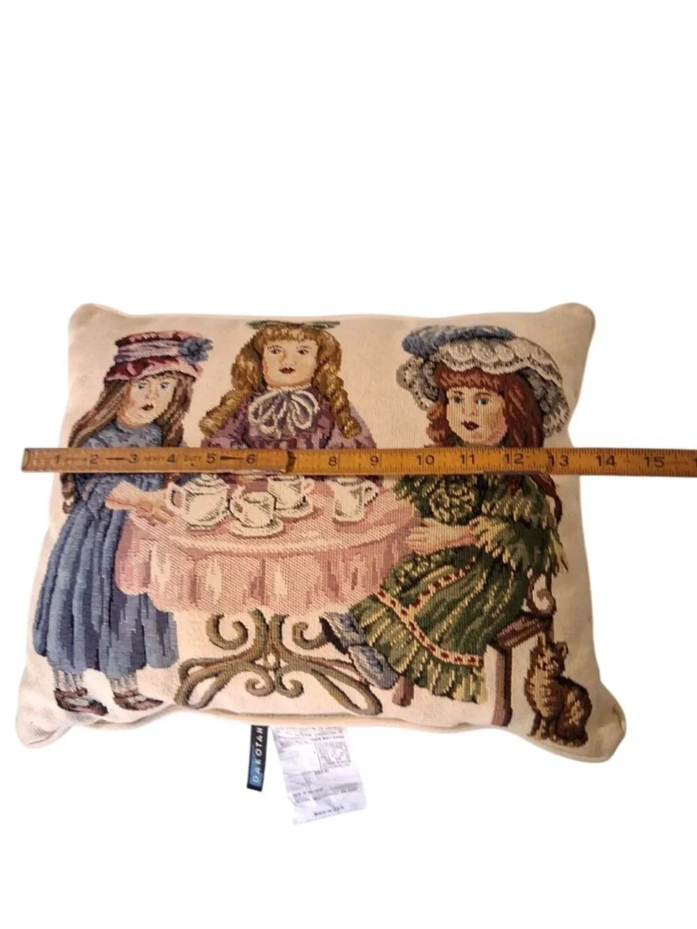 Vintage Victorian Doll Tea Party Tapestry Pillow